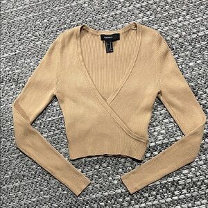 Forever 21 | Cropped Long Sleeve Ribbed Crossover V-Neck Shirt
